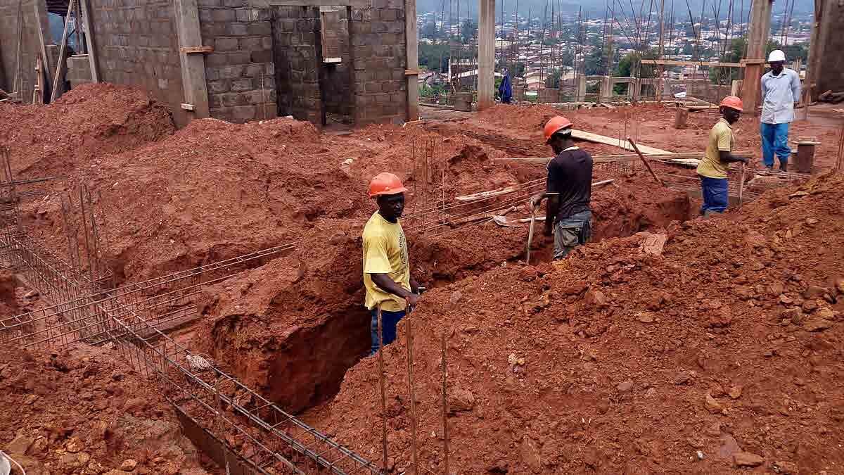 Crew excavating foundations