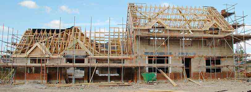 Timber roof framing on a building under construction